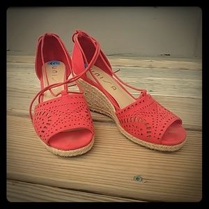 Red open toe espadrilles